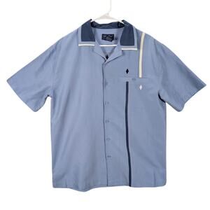 Vtg John Blair Bowling Shirt Mens Medium Blue Short Sleeve Button Up Camp Cuban